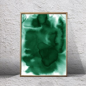 Large Wall Art Emerald Green Abstract Watercolor Paintings Minimalist ...