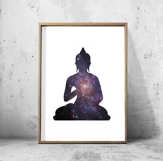 Budda Print, Buddha Wall Art, Galaxy Universe Nebula Stars