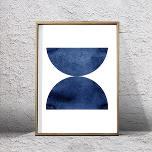 Set of 3 Abstract Watercolor Prints Indigo Blue art Navy Wall art Geometric Prints Hexagon Minimalist art Scandinavian Nordic Prints Boho image 2