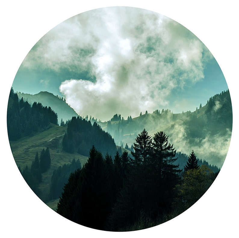 Mountains Circle Print Landscape Art Print Minimalist Nordic | Etsy