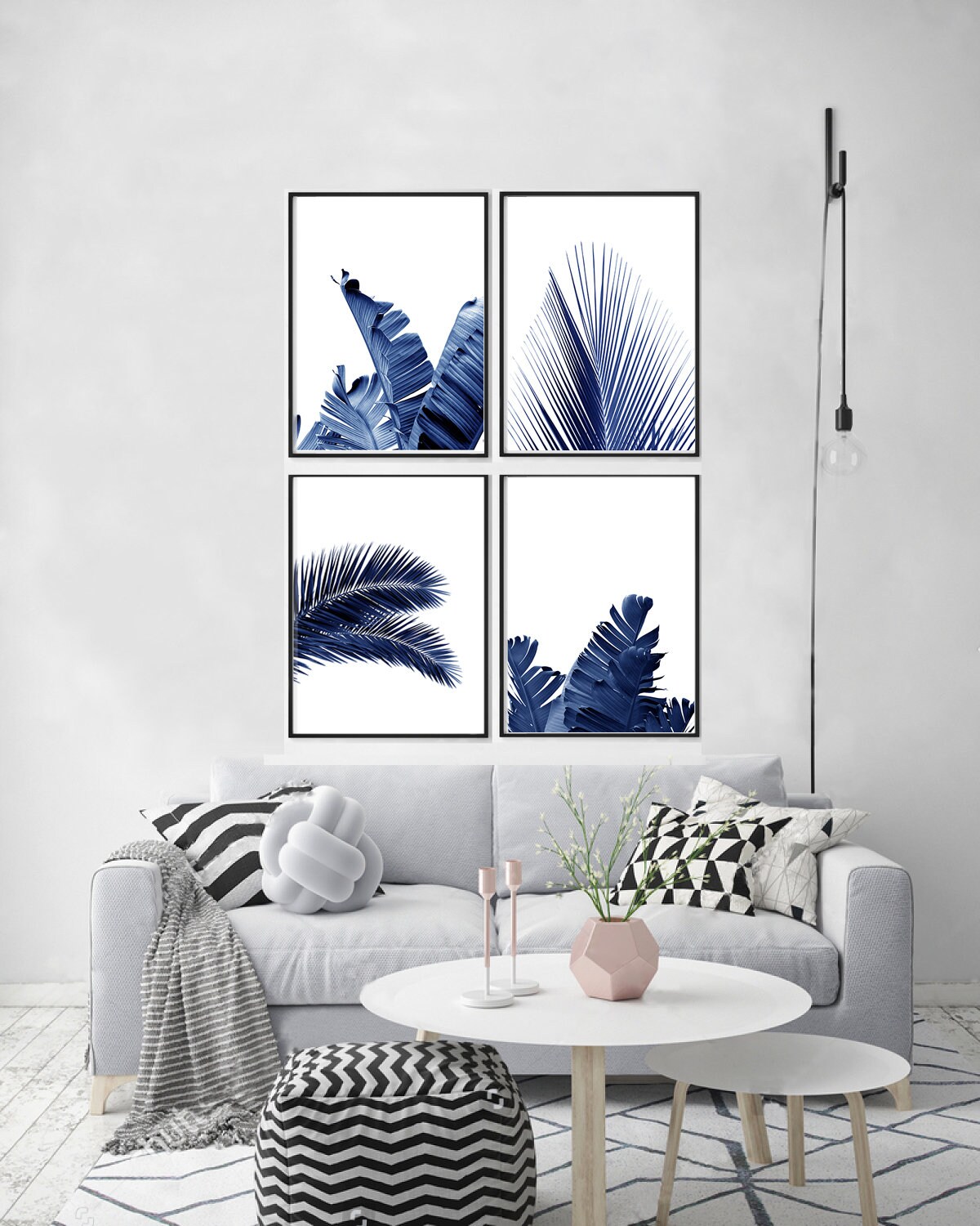Blue Leaf Prints Set of 4 Indigo Blue Navy Wall Art Boho Home Decor ...