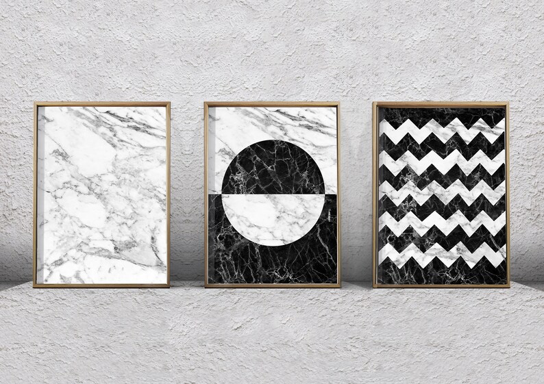 Abstract Art Prints Marble Wall Art Black White Geometric Etsy