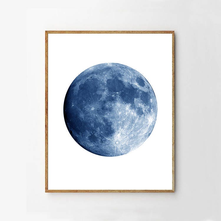 Moon Art Prints Set, Blue Wall Art Moon Phases Lunar Posters Set of 3 ...