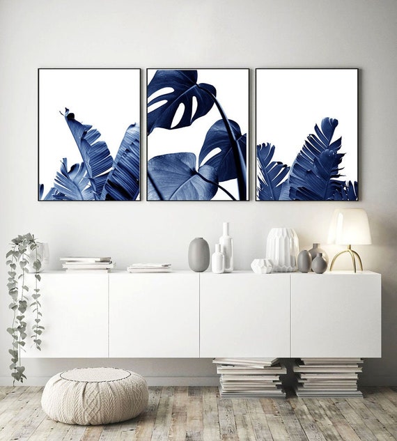 Blue Leaf Prints Set of 3, Navy Art Prints, Tropical Decor, Nordic Prints  Set, Minimalist Art, Palm Leaf, Monstera Leaf, Boho Home Decor - Etsy