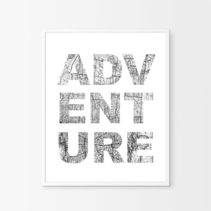 Adventure Typografie Poster Karte Print schwarz und weiß-Wand Kunst minimalistische Kunst skandinavischen Poster Nordic motivierende Art druckbare Zitat
