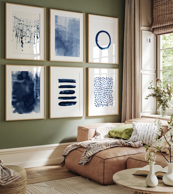 Blue wall art for living room deals