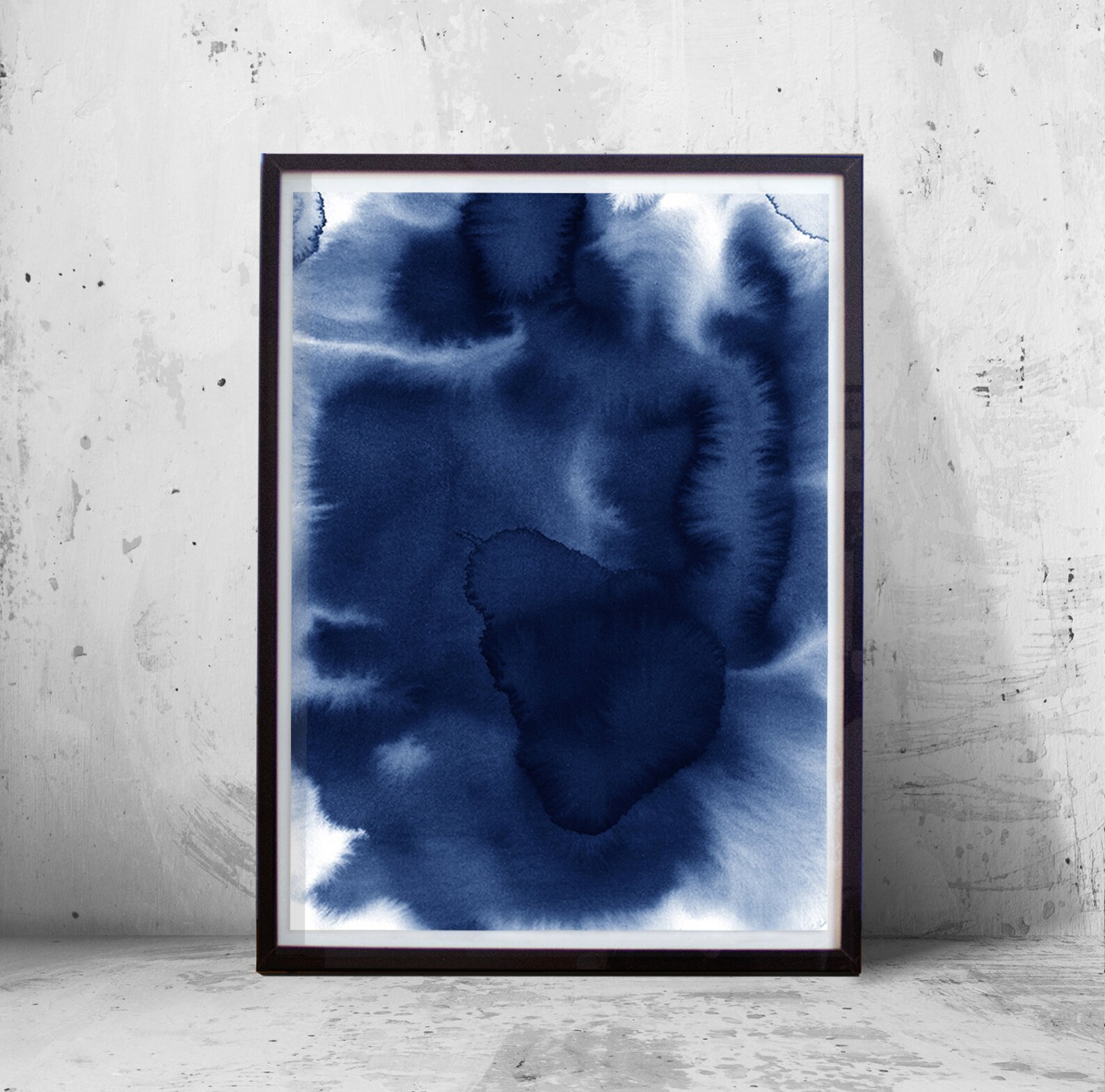 Abstract Art Prints Watercolor Set of 3 Indigo Blue Navy Wall | Etsy