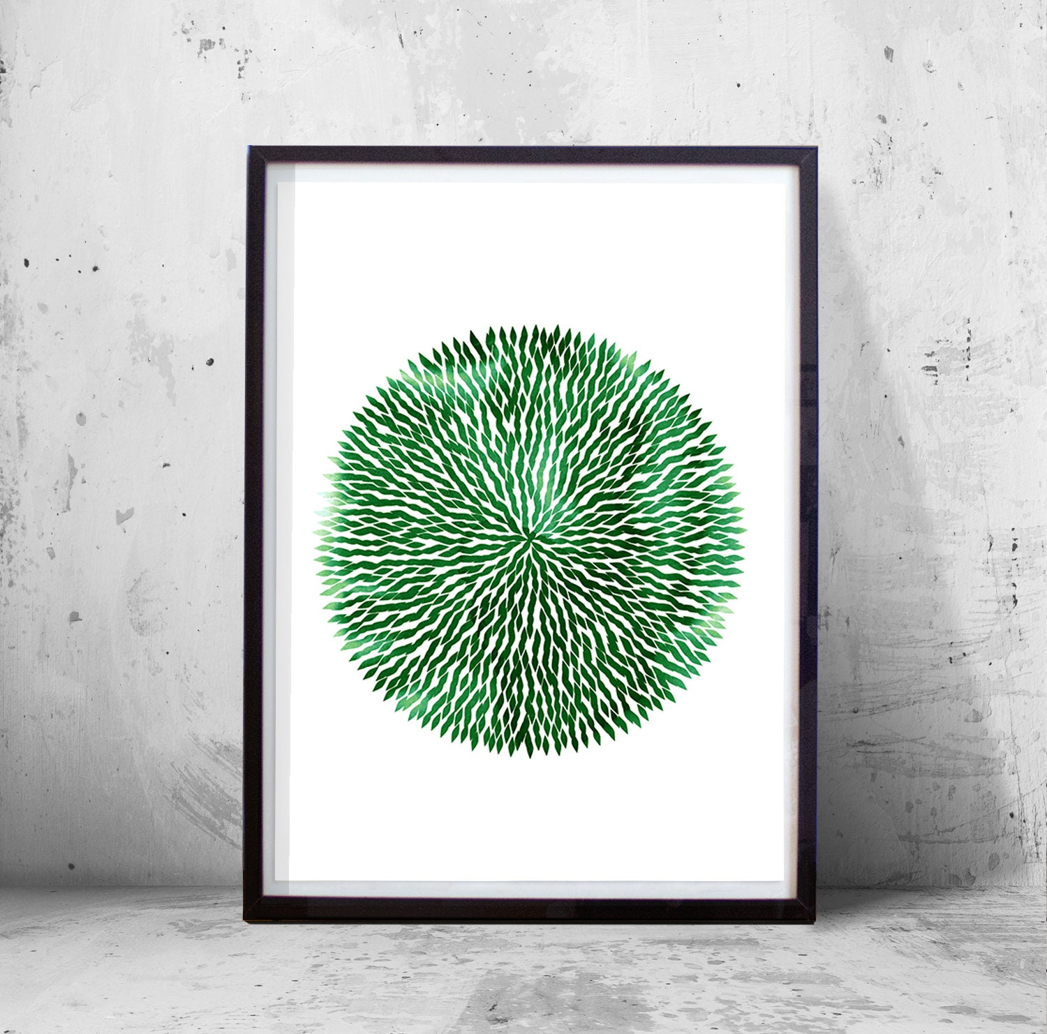 Large Wall Art Emerald Green Abstract Print Watercolor Painting Circle ...