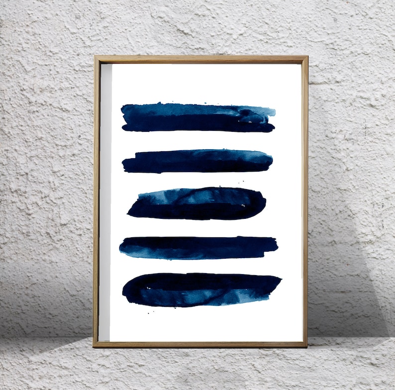 Abstract Watercolor Prints Set of 6 Blue Wall Art Minimalist Etsy