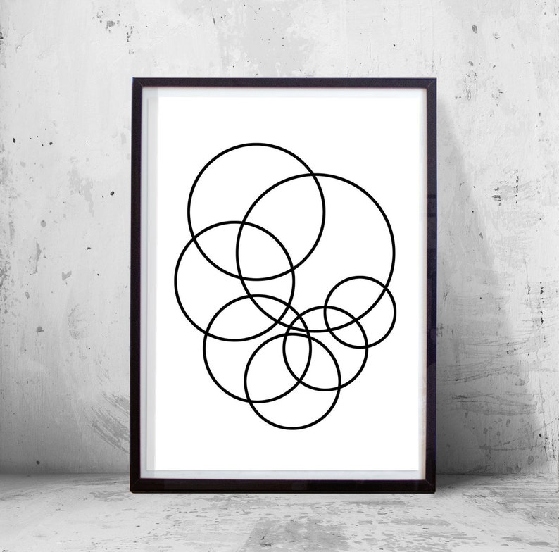 Geometric art print Abstract Circles Art, Minimalist Poster Black and White Wall art Scandinavian art Large Printable Monochrome Home Decor image 1