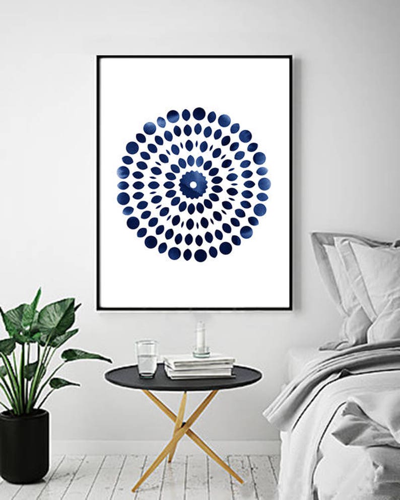 Wall Art Blue Circle Prints Abstract Watercolor Paintings Set Etsy
