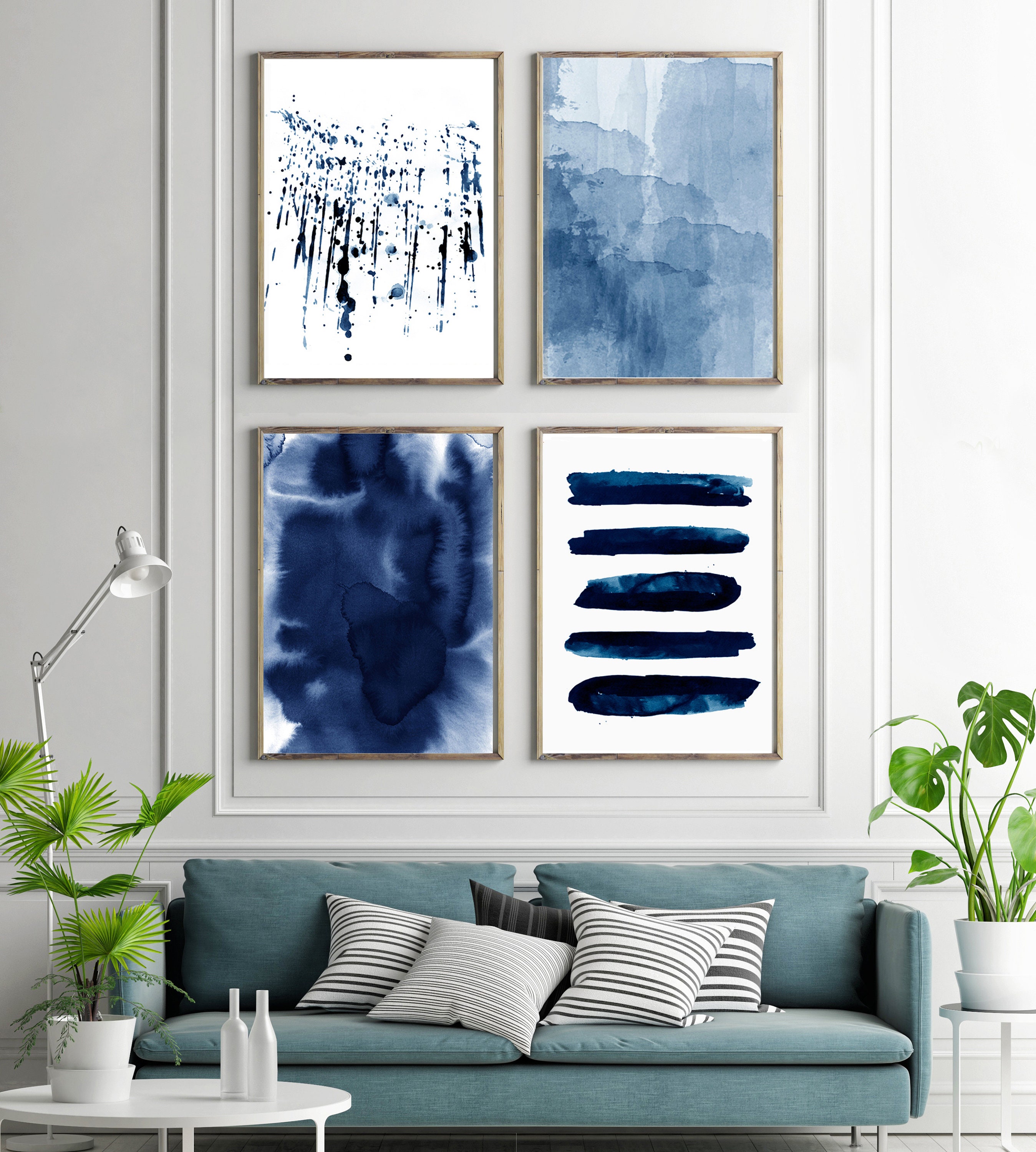 Abstract Painting, Abstract Prints Set, Navy Wall Art, Indigo Blue Art ...