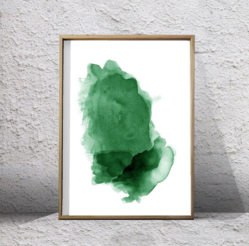 Green Wall Art Abstract Watercolor Painting Emerald Boho Home Decor Large Minimalist Ink Spill Scandinavian Nordic Print