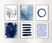 Abstract Watercolor Prints Set of 6 Blue Wall art Minimalist art Indigo Painting Navy Stripes Splatter Brushstrokes Blue White Home Decor 