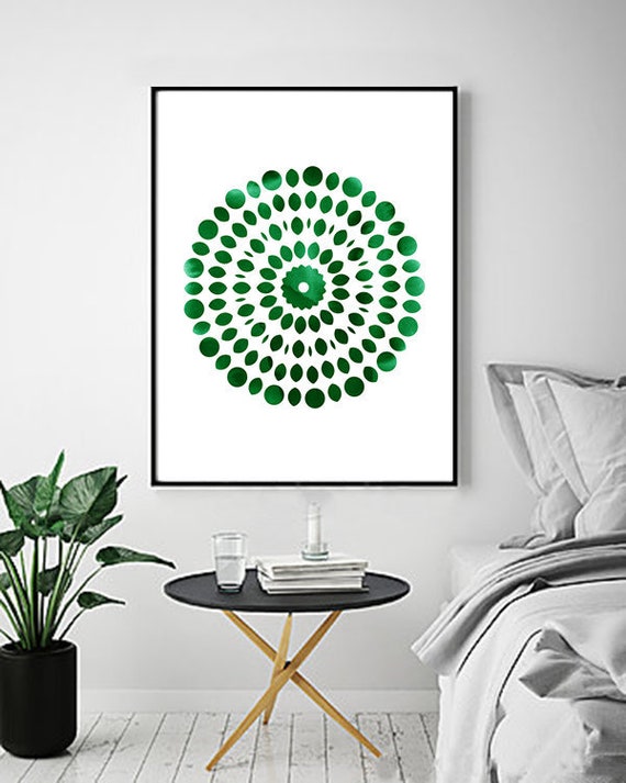 Abstract Watercolor Painting Emerald Green Wall Art Circle Painting Minimalist Dots Paint Stroke Brushstrokes Boho Decor Scandinavian Poster
