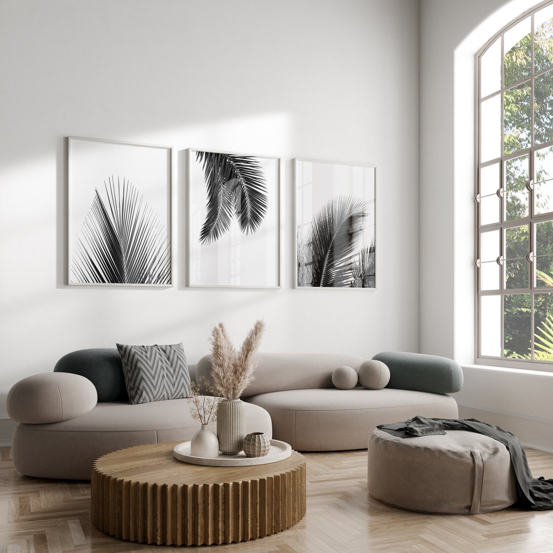 Black White Botanical Wall Art Set of 3 Prints Leaf Wall Art Prints ...