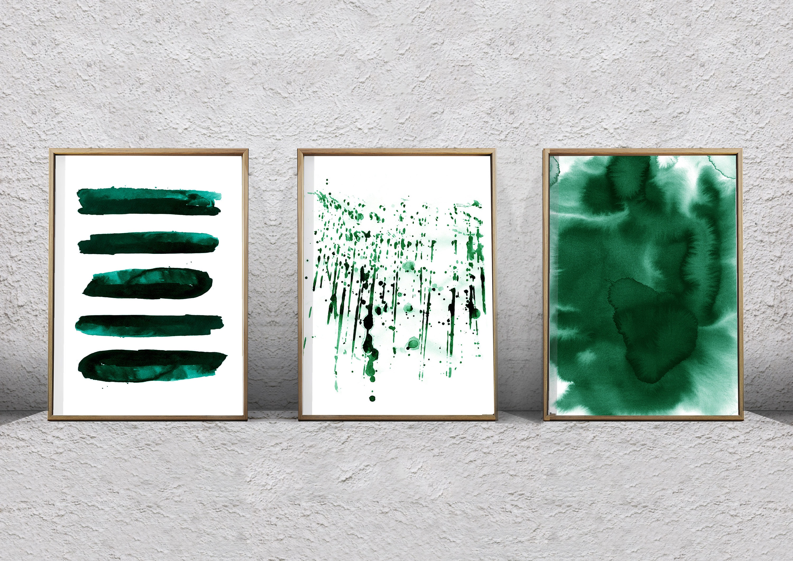 Large Abstract Prints Set Watercolor Paintings Emerald Green Wall Art ...
