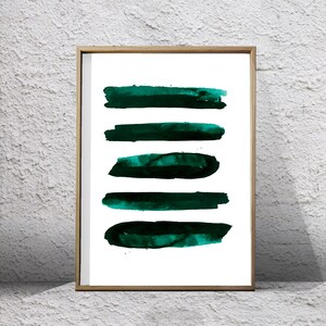 Large Wall art Emerald Green Abstract Watercolor Paintings Minimalist Prints Stripes Dots Splatter Circle Scandinavian Art Nordic Minimal image 5