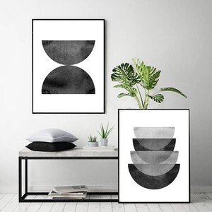 Abstract Watercolor Prints Set of 2 Black White Wall art Gray Geometric Posters Minimalist art Scandinavian art Minimal Painting Modern Boho
