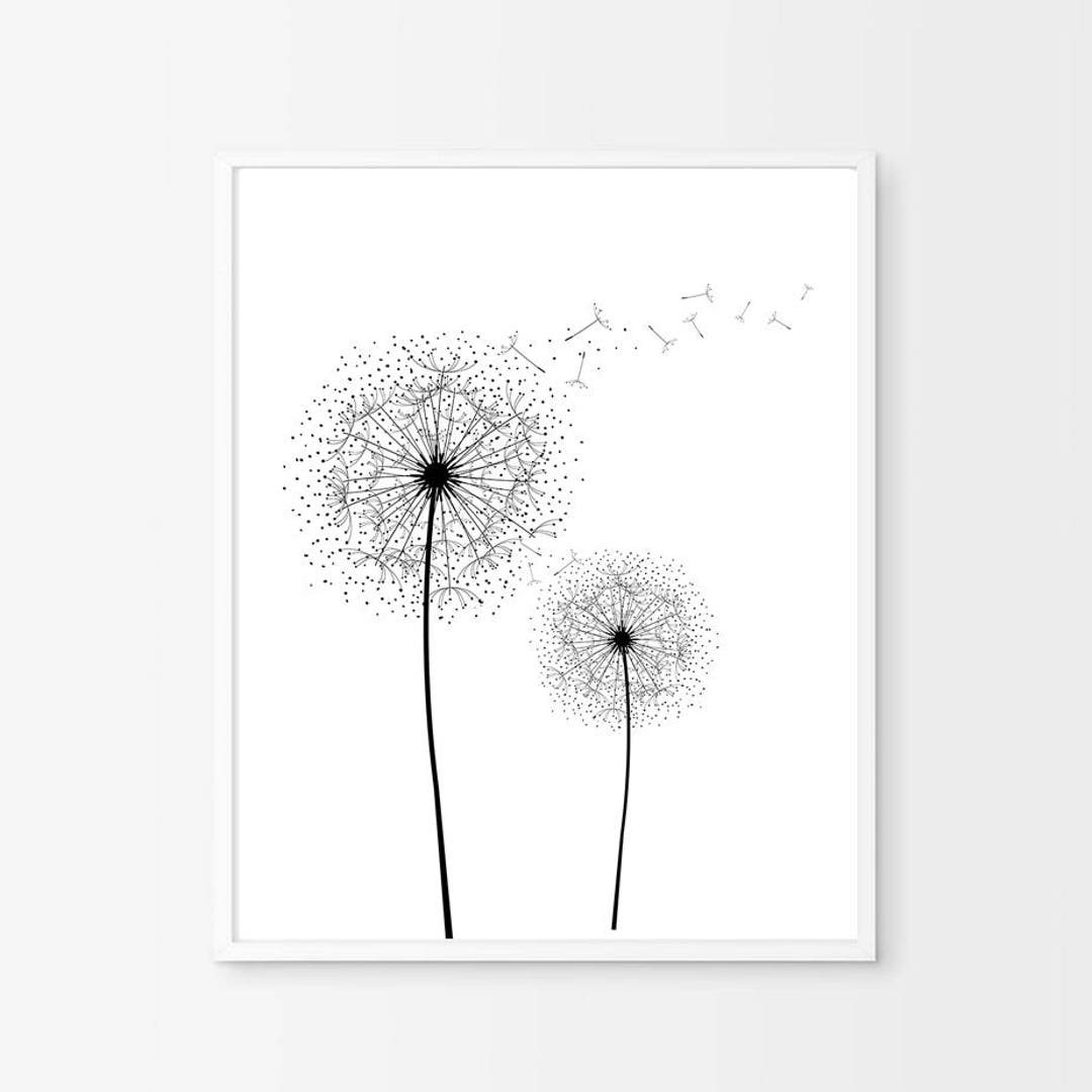 Dandelion Print Black and White Minimalist Poster Scandinavian - Etsy