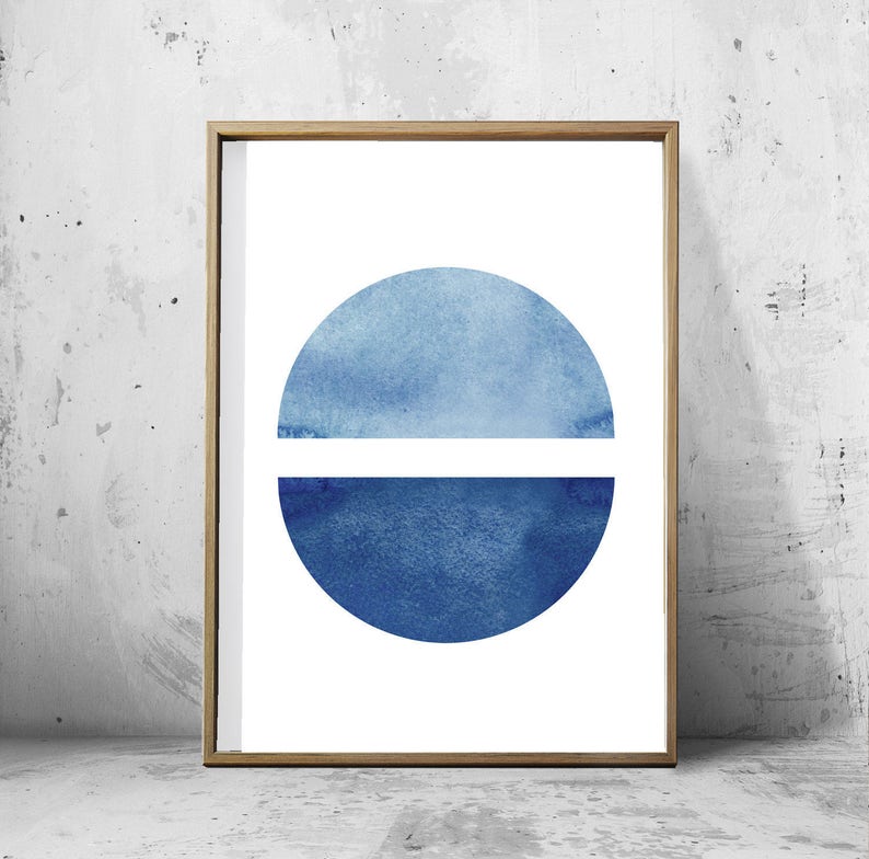 Abstract Watercolor Painting Prints Set Blue White Indigo Blue Wall art Navy art Print Circle Stripes Geometric art Minimalist Poster Boho image 3