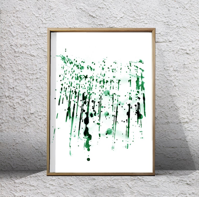 Large Wall art Emerald Green Abstract Watercolor Paintings Minimalist Prints Stripes Dots Splatter Circle Scandinavian Art Nordic Minimal image 4