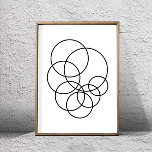 Geometric art print Abstract Circles Art, Minimalist Poster Black and White Wall art Scandinavian art Large Printable Monochrome Home Decor image 3