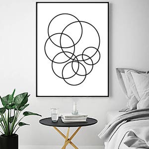 Geometric art print Abstract Circles Art, Minimalist Poster Black and White Wall art Scandinavian art Large Printable Monochrome Home Decor image 2