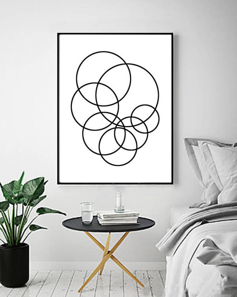 Geometric art print Abstract Circles Art, Minimalist Poster Black and White Wall art Scandinavian art Large Printable Monochrome Home Decor image 2