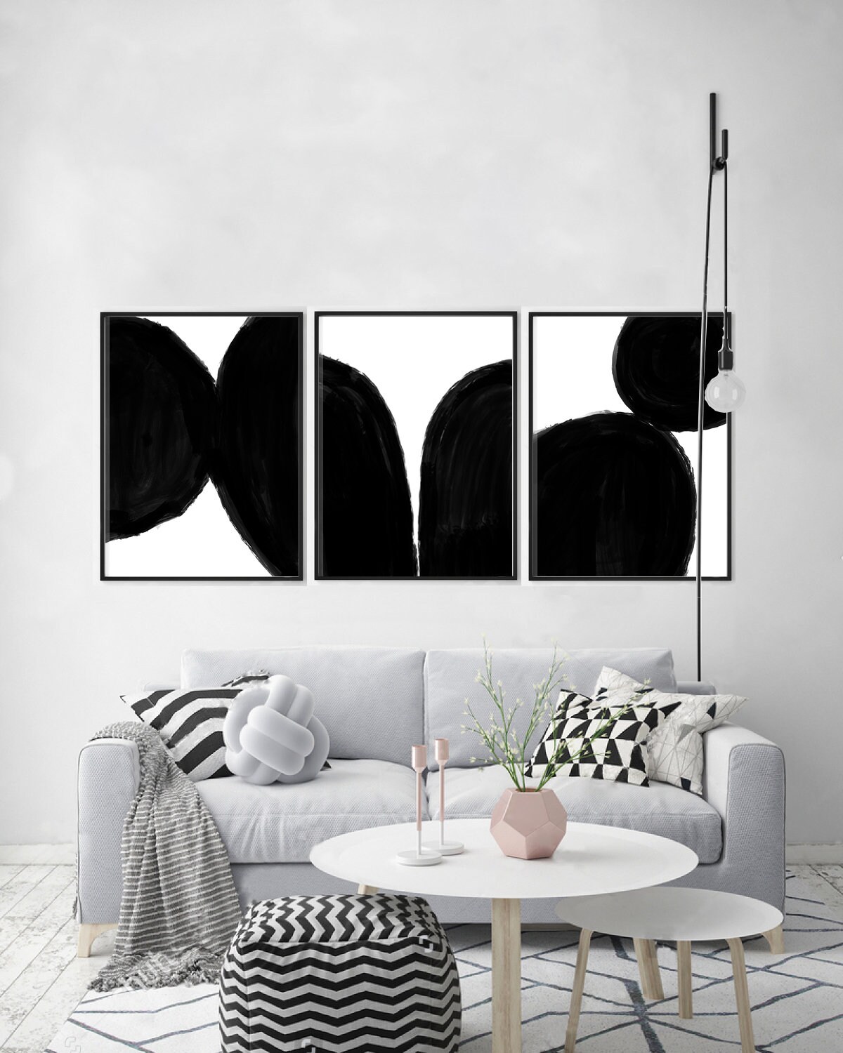Set of 3 Black and White Abstract art Prints Minimalist | Etsy