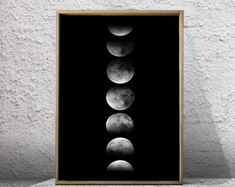 Moon Phase Print Minimalist Poster Black and White Wall Art Geometric Print Kids Decor Large Printable Poster Monochrome Night Sky Astronomy