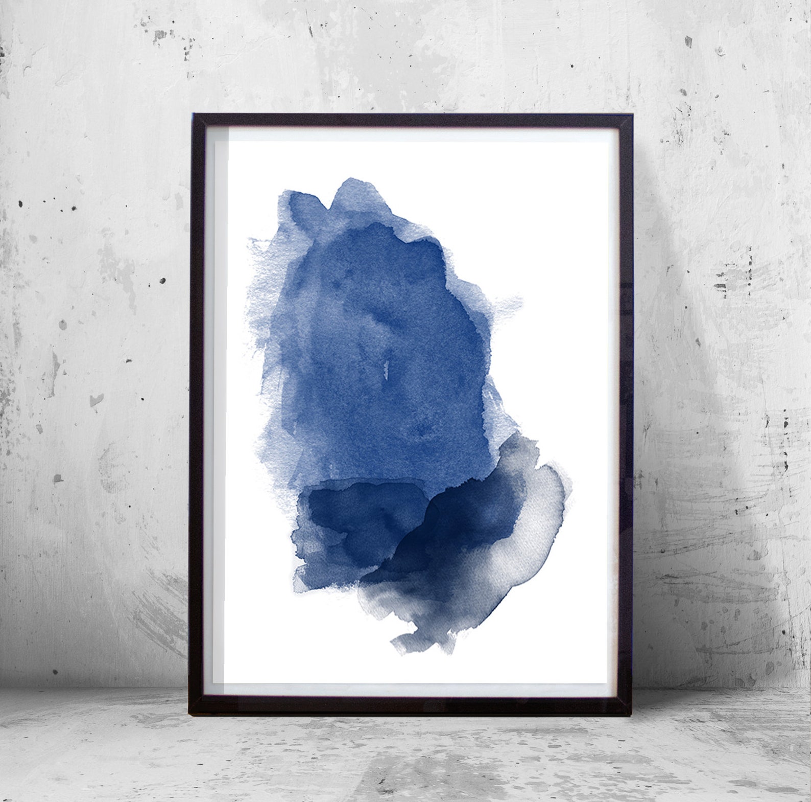 Abstract Watercolor Navy Blue Prints Set of 3 Indigo Blue Wall Art ...