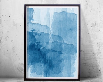 Indigo Blue Grey Abstract Painting Wall Art Print Canvas 64cm Square 1s358m 