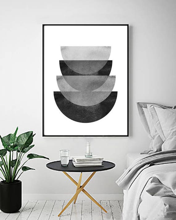 Geometric Print Black and White Wall art Abstract Watercolor Large Abstract Art Boho Home Decor Minimalist art Minimal Scandinavian art Gray