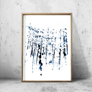 Abstract Watercolor Set Indigo Blue Wall art Large Navy Prints Minimalist art Minimal Contemporary Modern art Paint Splatter Stripes Beach image 5