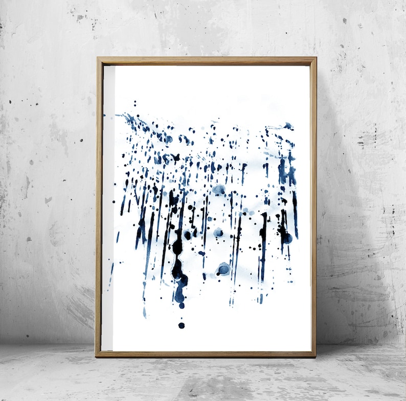 Abstract Watercolor Set Indigo Blue Wall art Large Navy Prints Minimalist art Minimal Contemporary Modern art Paint Splatter Stripes Beach image 5