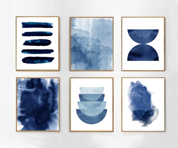 Large Abstract Art Prints Blue Paintings Indigo Navy Wall Art | Etsy