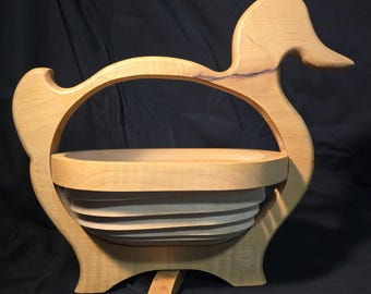 Charming wood duck collapsible bowl for your cozy, country, cottagecore home decor and storage, handmade, signed, from Louisiana Chateaucore