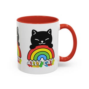 Playful Ally Cat Rainbow Coffee Mug, Cute Cat Lover Gift, Colorful Kitchen Decor, Fun Tea Mug, Pet Themed Drinkware