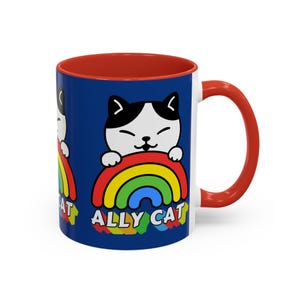 Playful Ally Cat Rainbow Pride Coffee Mug, Cute Cat Lover Gift, Colorful Kitchen Decor, Fun Tea Mug, Pet Themed Drinkware