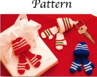 Crochet Tiny Hat Mitts PATTERN Key Holder Tree Ornament Dolls Clothing Mini Beanie Gloves Set X Mas Gift Birthday Party Favors Vintage Pdf