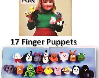 Patroon 17 vingerpoppetjes gehaakt, vintage speelgoedtheater (digitale zelfstudie pdf)