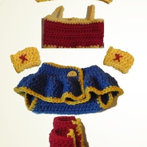 Newborn Wonder Women Crochet Set Digital Pattern Baby Shower Gift Crochet Skirt Diaper Cover Crochet Booties Crochet Cuffs Crochet Crown