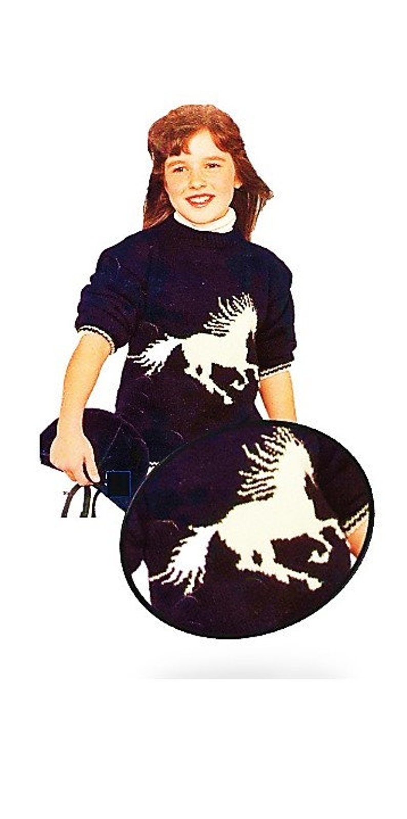 Knit Pony Sweater PATTERN Boy Girl Jockey Horse Outfit Graph Chart Polo Pullover Riding Equestrian Winter X Mas Gift Vintage Digital Pdf