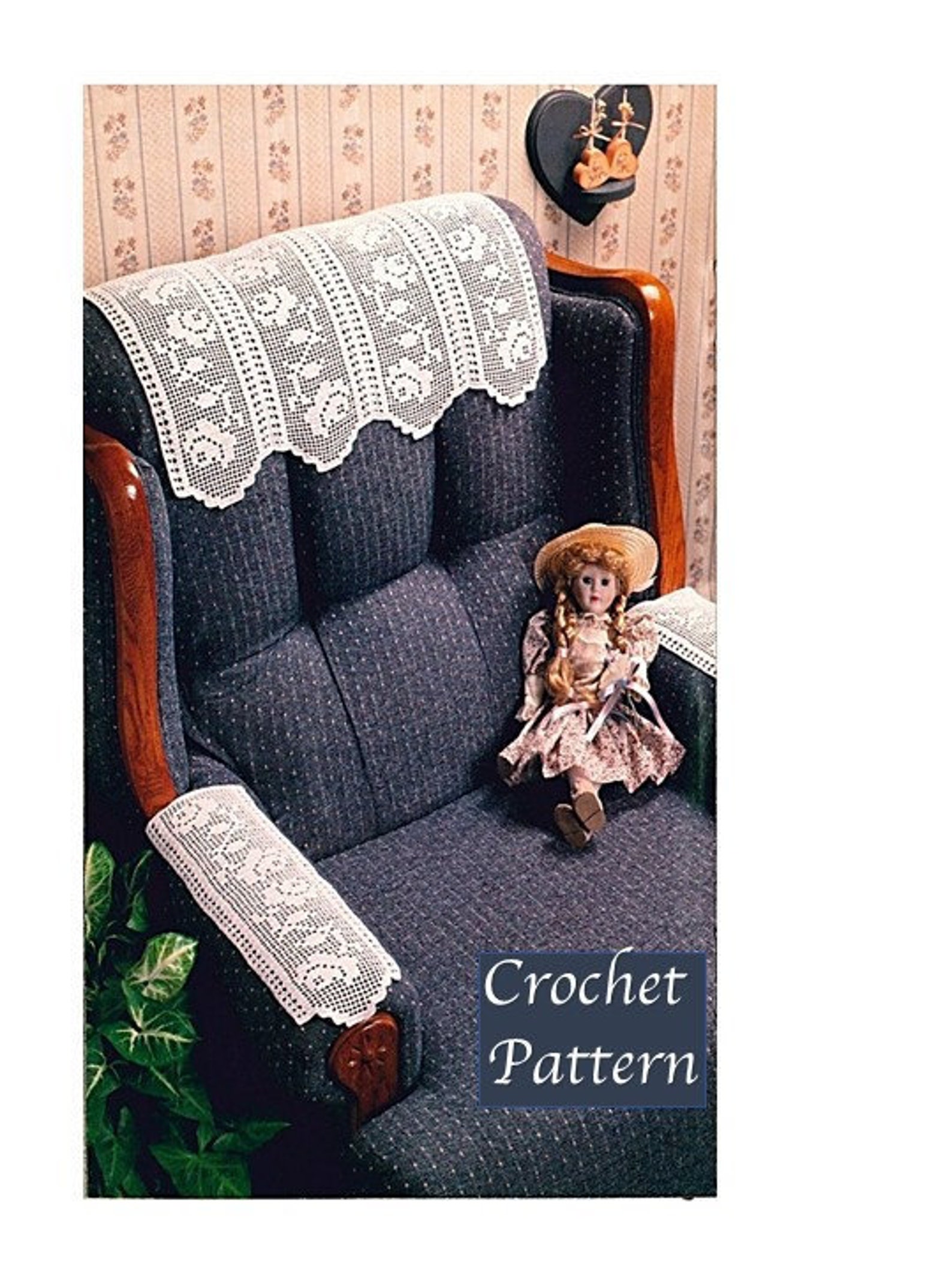 Chair Cover Set PATTERN Filet Crochet Decorative Armchair Cover Rose