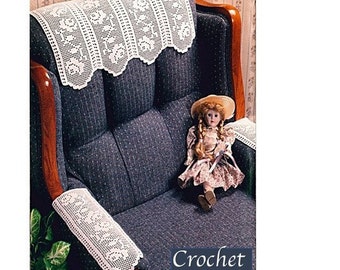 Chair Cover Set PATTERN Filet Crochet Decorative Armchair Cover Rose Doily Graph Chart Home Room Thread Crochet Wedding Gift Vintage PDF