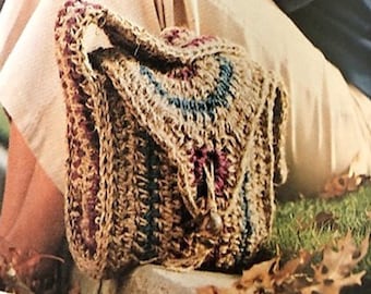 Crochet Bohemian Bag Pattern Jute Macrame Twine Festival Tote Beach Summer Bag Flap Top Purse Vintage Crochet Bag Latch Bead Digital Pdf