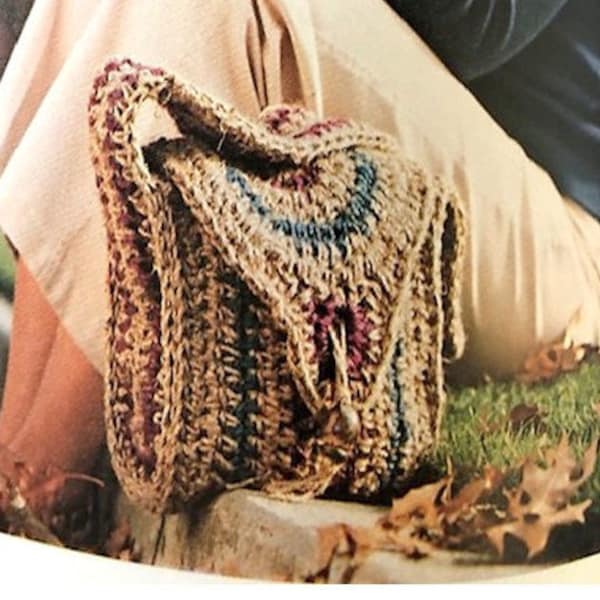 Crochet Bohemian Bag Pattern Jute Macrame Twine Festival Tote Beach Summer Bag Flap Top Purse Vintage Crochet Bag Latch Bead Digital Pdf