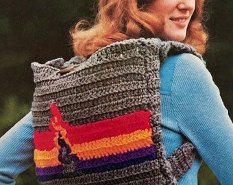 Crochet Backpack Pattern Riding Bicycle Sport Bag Bohemian Vintage Shoulder Bag Beach Festival Market Student Book Holder Digital Tutorial