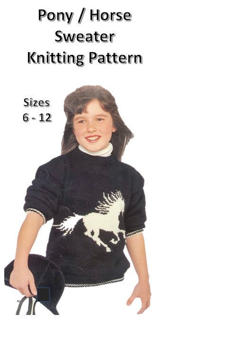 Knit Pony Sweater PATTERN Boy Girl Jockey Horse Outfit Graph Chart Polo Pullover Riding Equestrian Winter X Mas Gift Vintage Digital Pdf